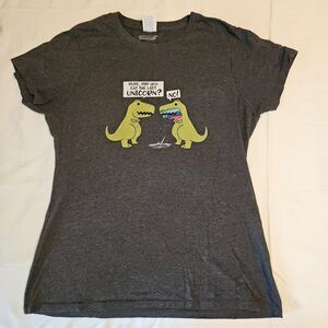 Funny "Dude Did You Eat the Last Unicorn" Dinosaur Tee - Size M (Women's)